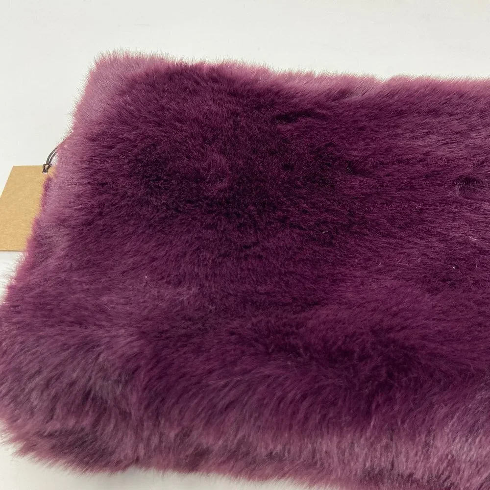 CREATIVE CO-OP | Wine Purple Faux Fur Zip Pouch Clutch